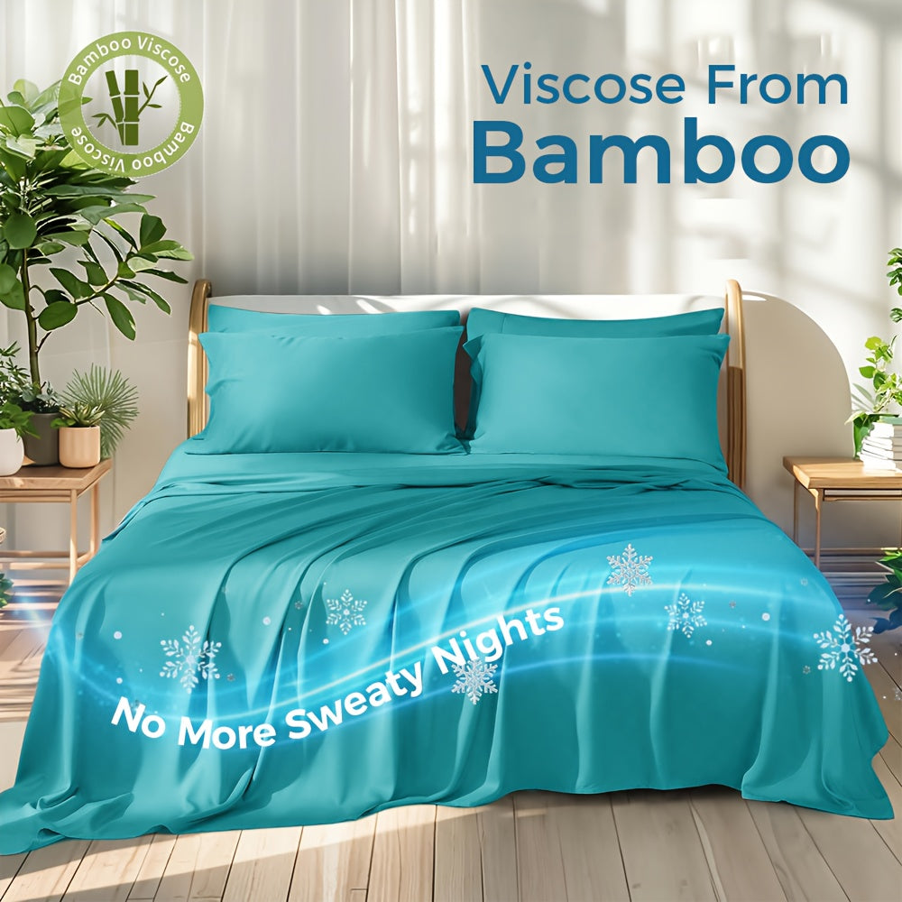 100% Viscose Derived From Bamboo Sheets Queen Size - Ultra Soft & Luxuriously Cooling, 17\" Deep Pocket, Double Stitching, Perfect For Hot Sleepers - Queen Bed Sheets