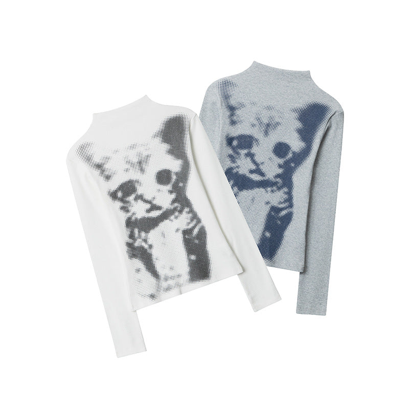 Chic Plaid Cat Print Long Sleeve Pullover