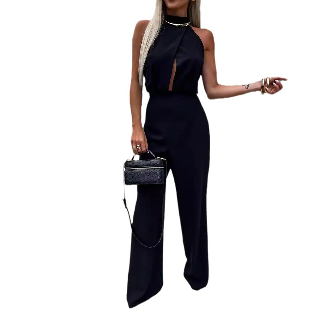 Chic High-Waisted Backless Straight Jumpsuit
