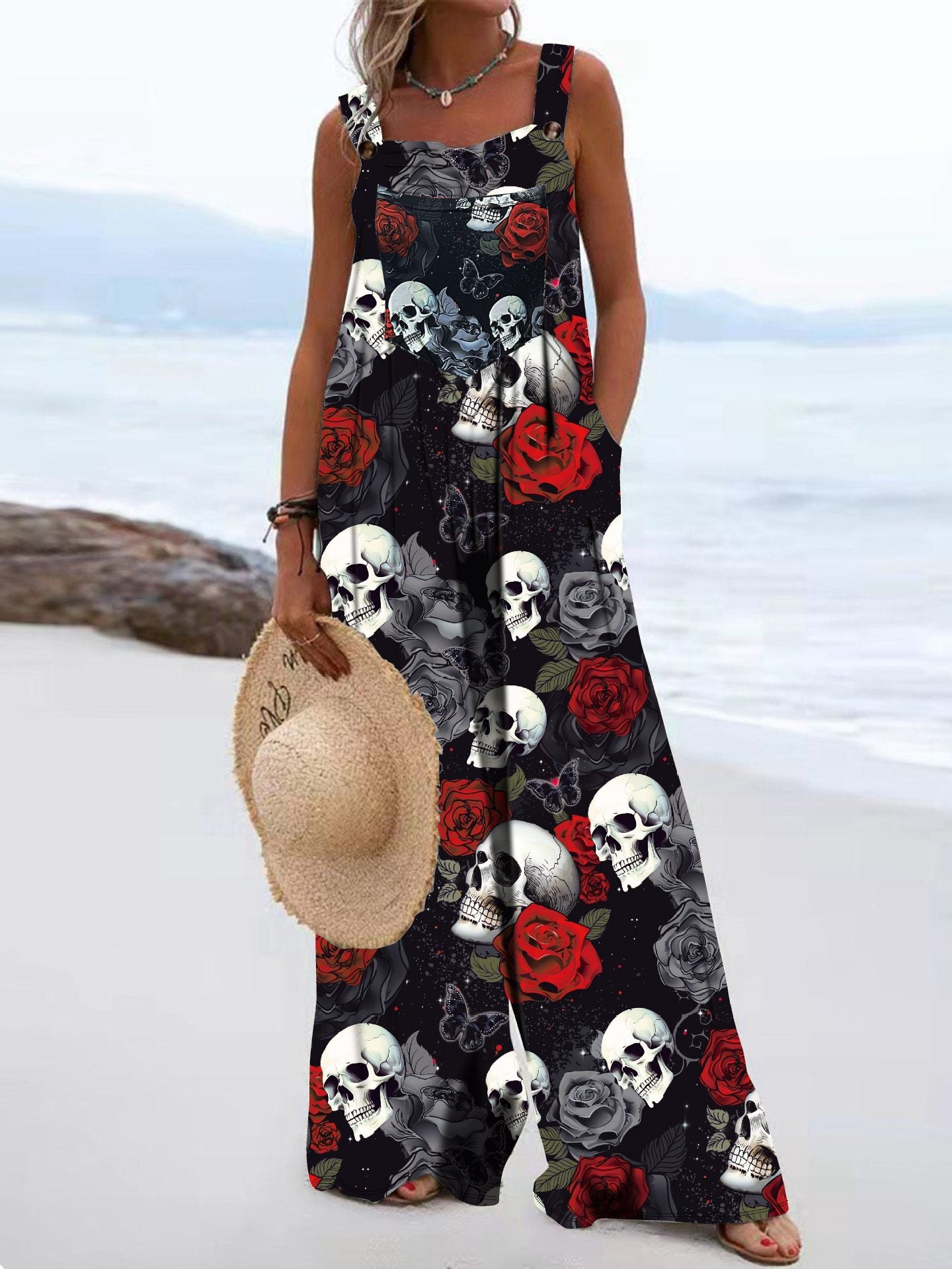 Casual Sleeveless Wide-Leg Bib Overalls Jumpsuit