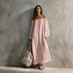 Women's Solid Color Lantern Sleeve Long Dress