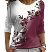 Floral Print Long Sleeve Casual Round Neck Top