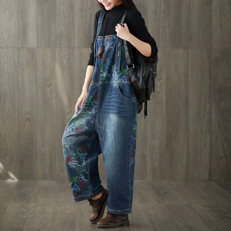Distressed Patchwork Denim Overalls Streetwear Jeans