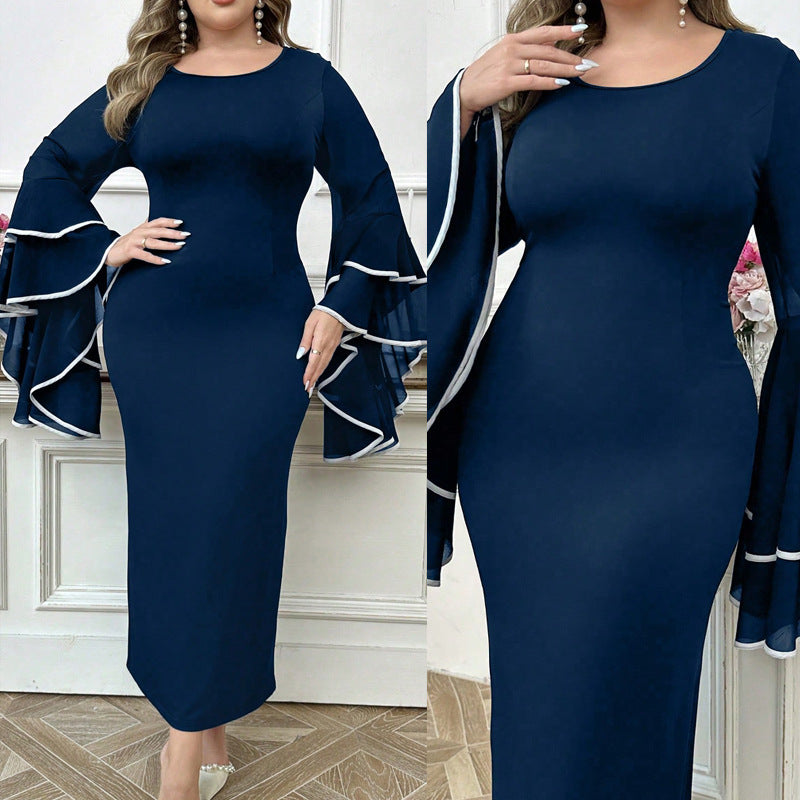 Large Ruffle Sleeve Waist-tight Elegant Dress