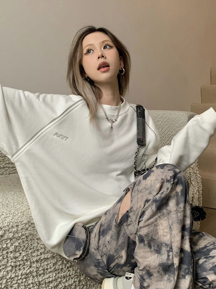 Retro American Loose Fleece Pullover Top