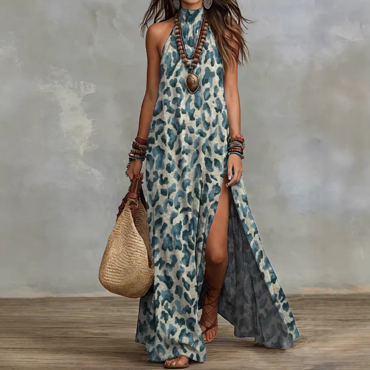 Peliss Printed Halter-neck Maxi Dress