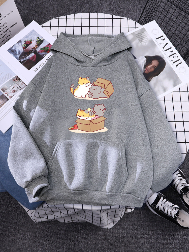 Cute Cat Hide & Seek Graphic Hoodie for Women
