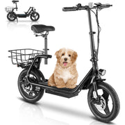 Caroma 500W Electric Scooter with Seat, 375Wh Battery, 25 Miles Range & 20MPH Top Speed, 14" Fat Tire & Shock Absorbing, Foldable Commuting Electric Scooters for Adults