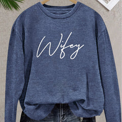 Plus Size Long Sleeve T-Shirt with Distressed Letter Print