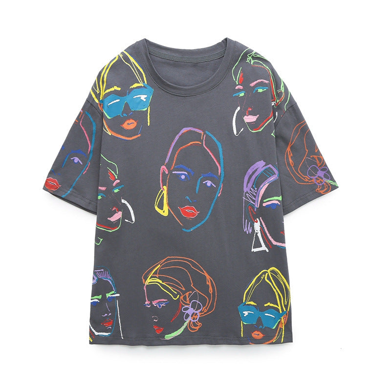 Summer Geometric Cotton Crew Neck Top – Light, Breezy & Stylish