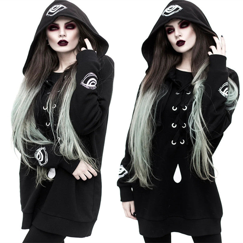 Women's Punk Print Oversized Long Sleeve Sweatshirt