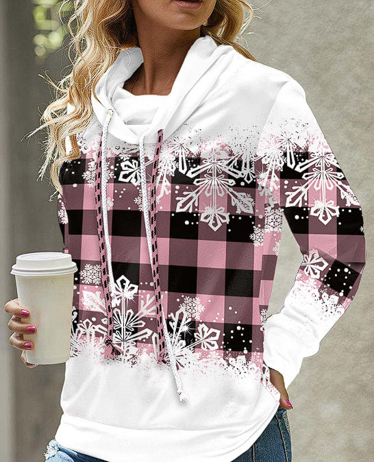 Women's Cozy Printed Hooded Sweatshirt with Pile Collar