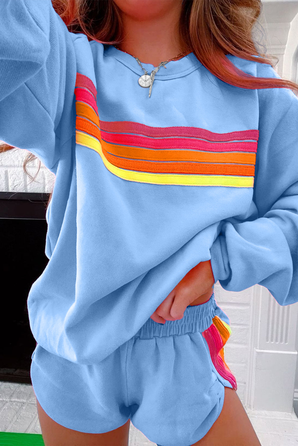 Beau Blue Accent Pullover und Shorts, zweiteiliges Freizeitset
