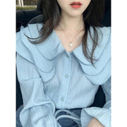 Chic Blue Doll Collar Shirt Design