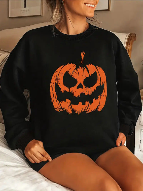 Women's Halloween Pumpkin Print Chic Long Sleeve Sweater