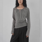 Ruched Long Sleeve Top for Women – Soft Knit Cotton, Flattering Fit