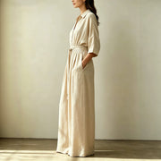 Chic Linen Wide-Leg Pants with Waist Tie
