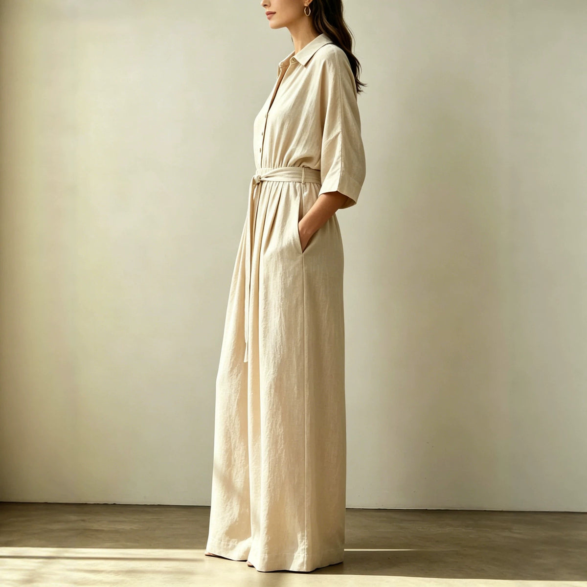 Chic Linen Wide-Leg Pants with Waist Tie