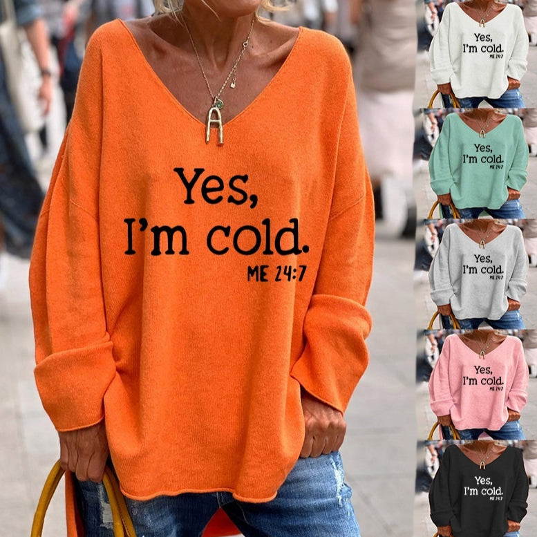Women's V-Neck Loose Casual Long Sleeve Top