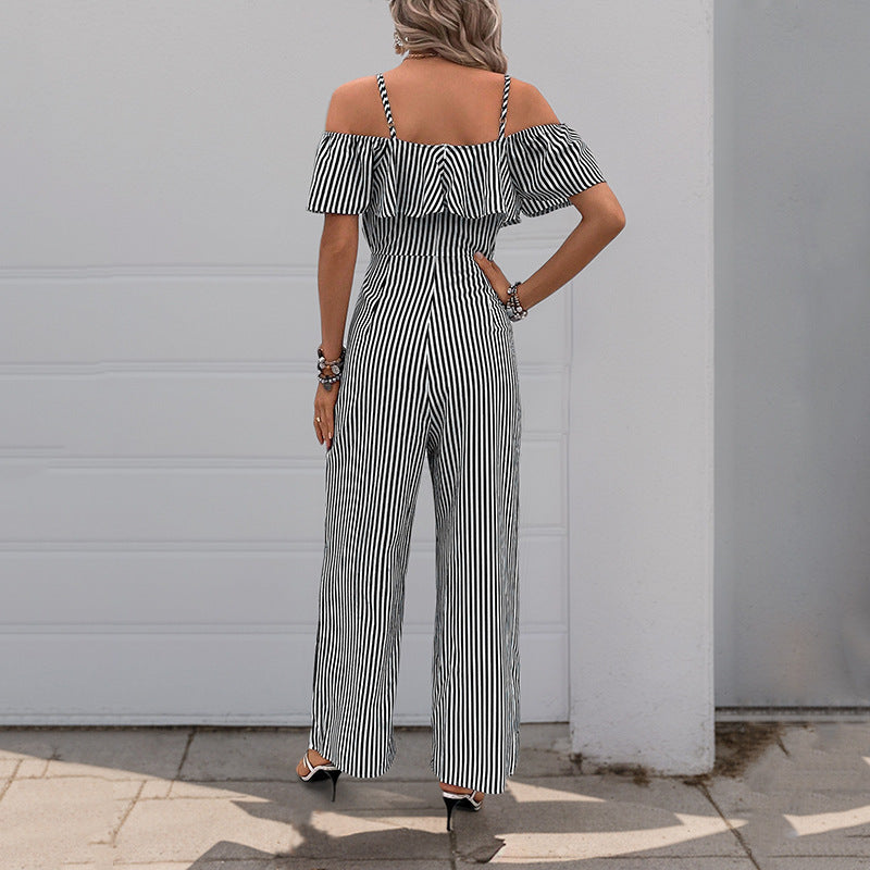 Summer New Striped Strap Wide Leg Jumpsuit For Women