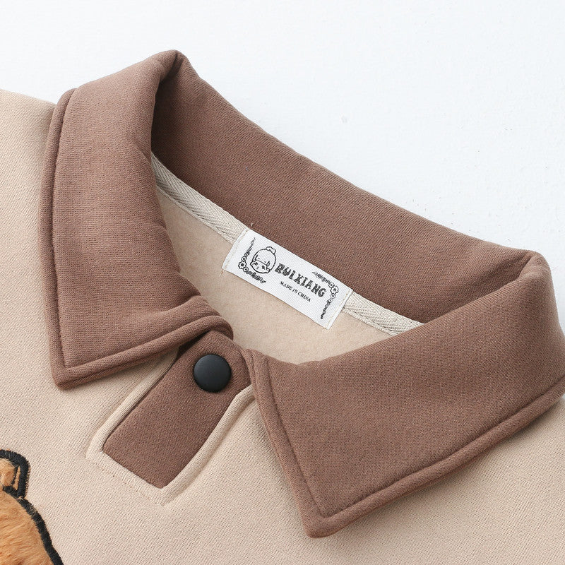 Cute Cartoon Dog Fleece-Lined Pullover Sweater