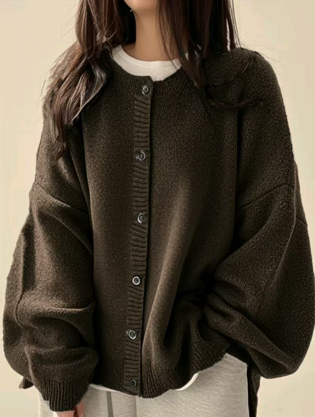 Vintage-button Sweater Cardigan Fashionable and Loose-fitting for Women