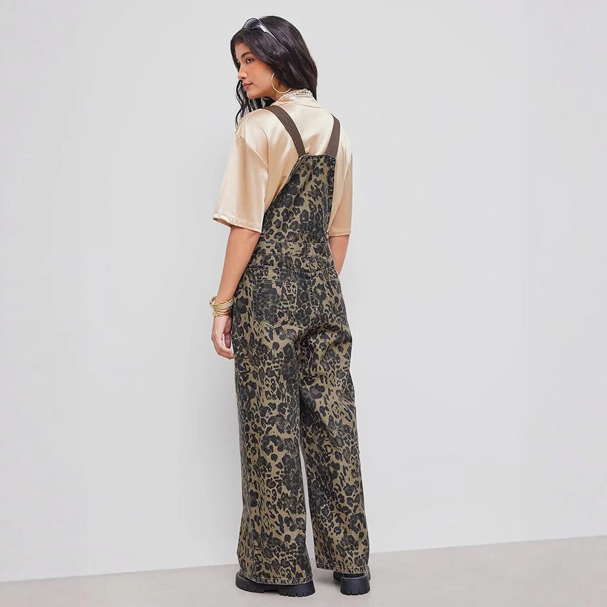 Retro Leopard Print Overalls Streetwear Romper