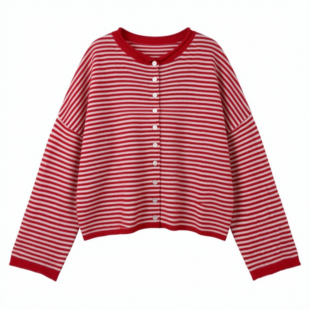 Loose-fit Crew-neck Cardigan Sweater