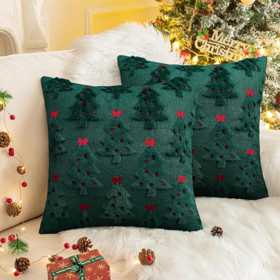 2pcs Christmas Pillow Covers 18x18, 3d Jacquard Faux Fur Decor