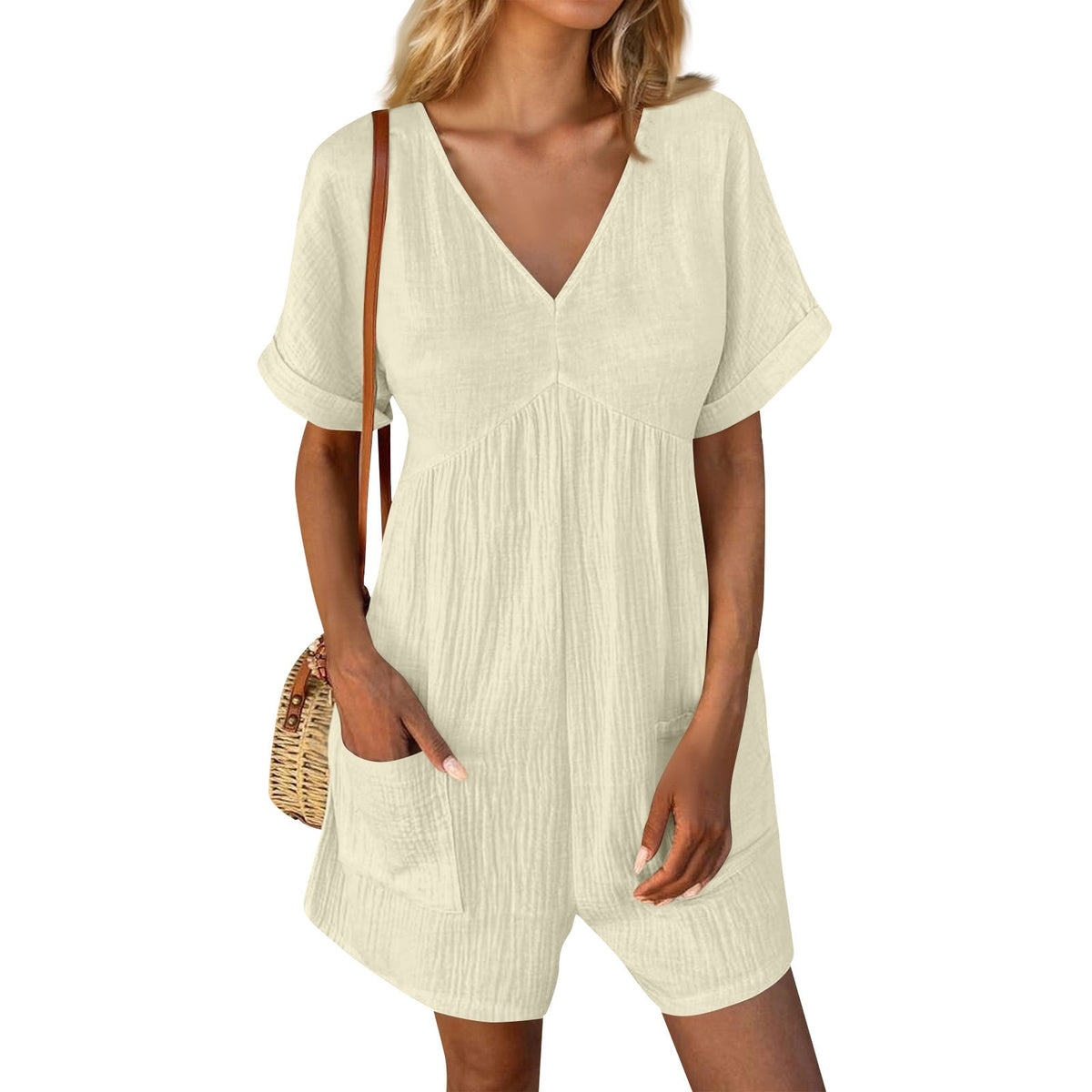V-Neck Batwing Sleeve Pocket Jumpsuit