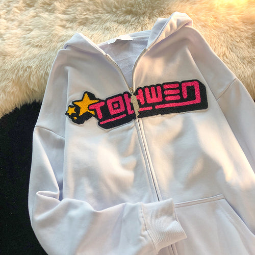 Cozy Letter Embroidered Zip-Up Hoodie & Sweatpants Set