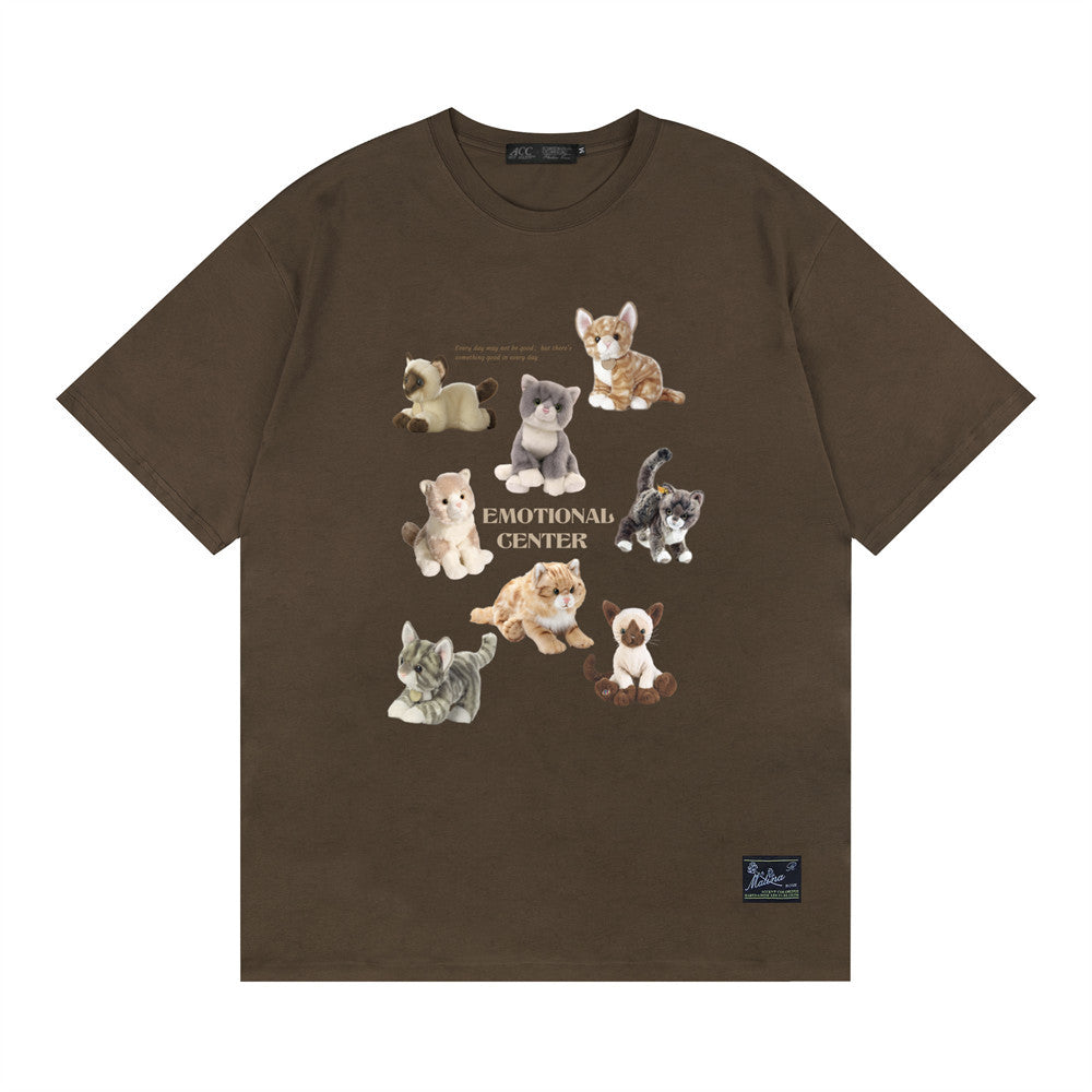 Boys Cartoon Kitten Hip Hop Streetwear Short-Sleeve Tee