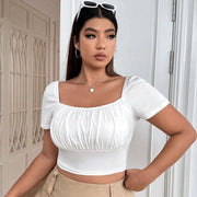 Elegant Slim-Fit Square Neck Summer T-Shirt – White