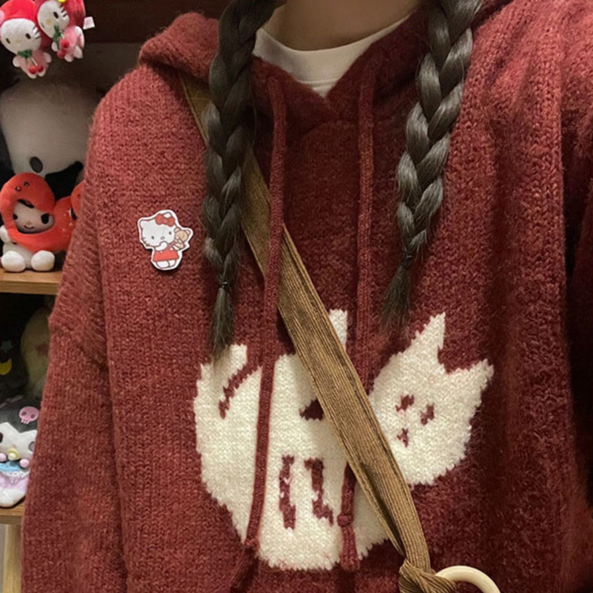 Retro Cartoon Cat Jacquard Hooded Sweater