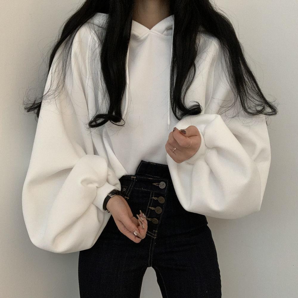 Women's Casual Lantern Sleeve Hooded Sweater