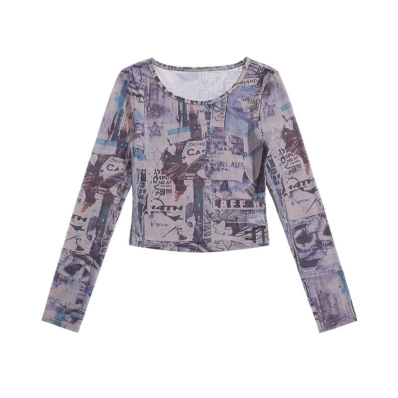 Y2K Mesh Long-Sleeve Slim Fit Top