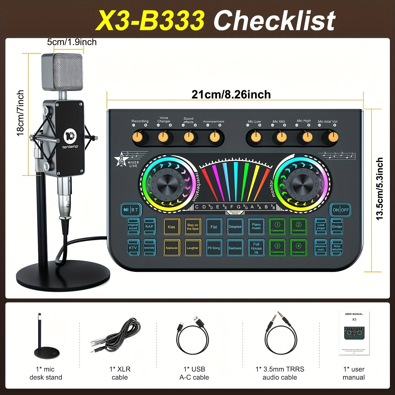 Podcast & DJ Equipment Bundle – Live Sound Card, Audio Mixer, Console, Recording Microphone Stand, Studio Full Setup