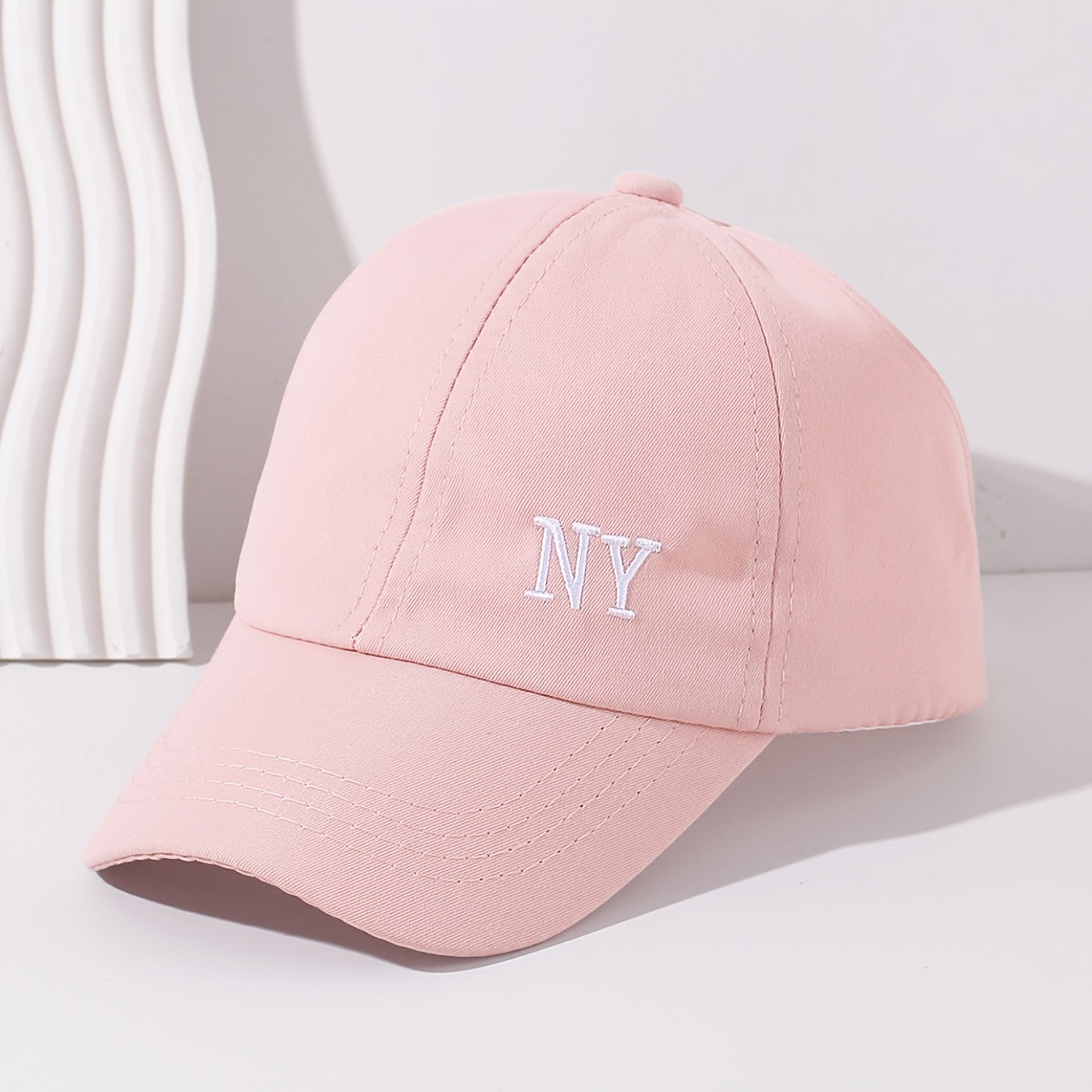 Fashion Baseball Cap with Embroidered Design, Lightweight Woven, Flat Embroidery, Black, White and Beige