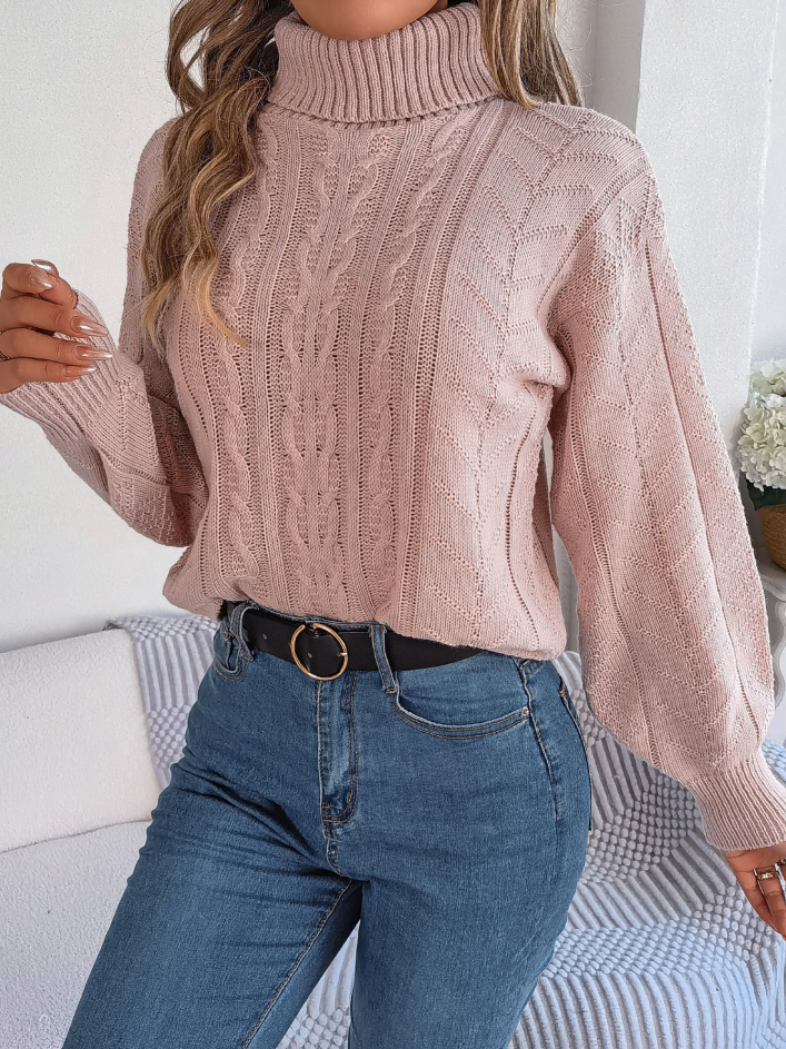 Women Casual Turtleneck Cable Knit Long Sleeve Pullover Sweater