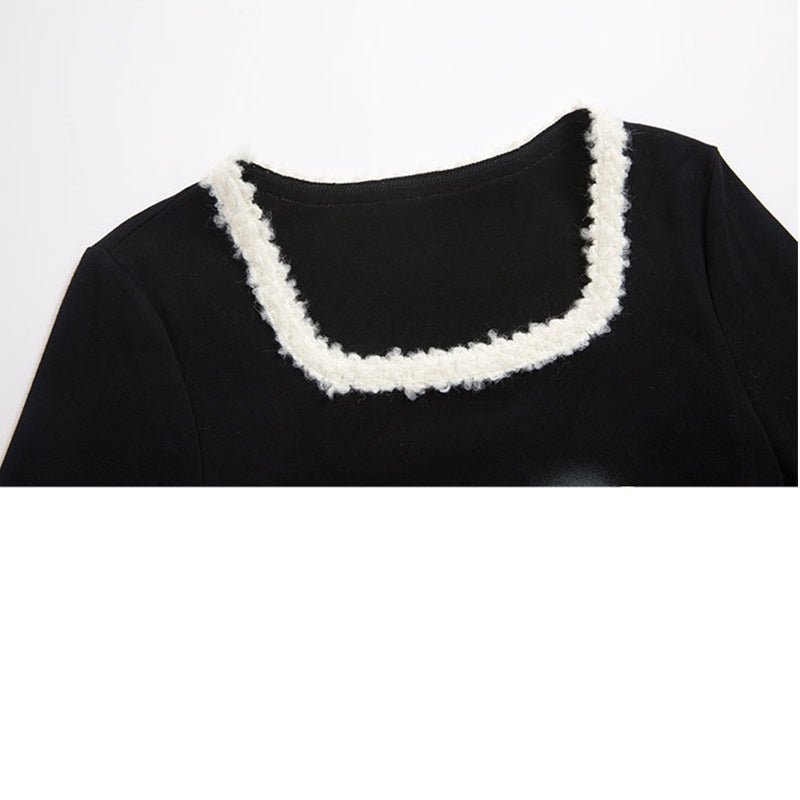 T-Shirt Irregular Bottom Plush Square Neck Top