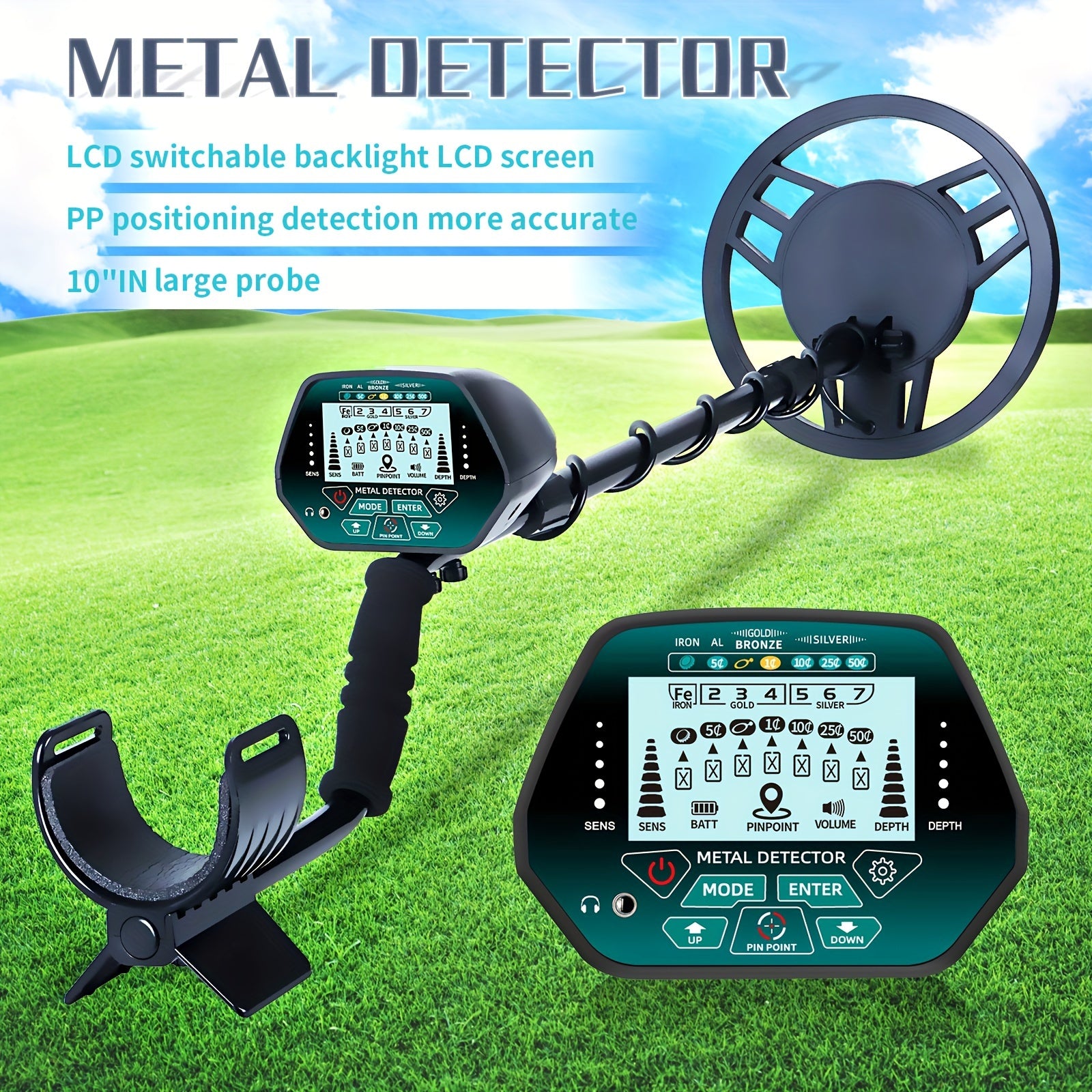 Adjustable Underground Metal Detector with 10-Inch Search Coil – High Precision Treasure Hunting