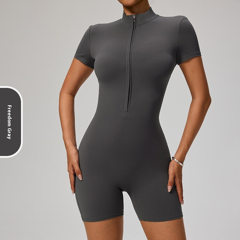 Women's Short Sleeve Zipper Sports Yoga Jumpsuit