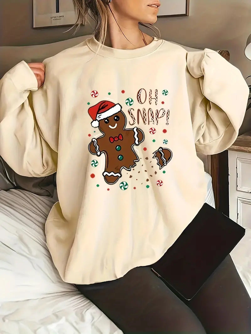 Kawaii Ginger Cake Christmas Holiday Print Loose Sweater