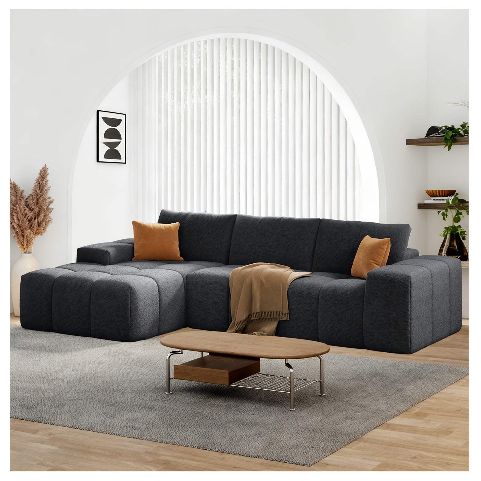 Modular L-shaped chaise longue sofa bed with deep seat and corduroy upholstery