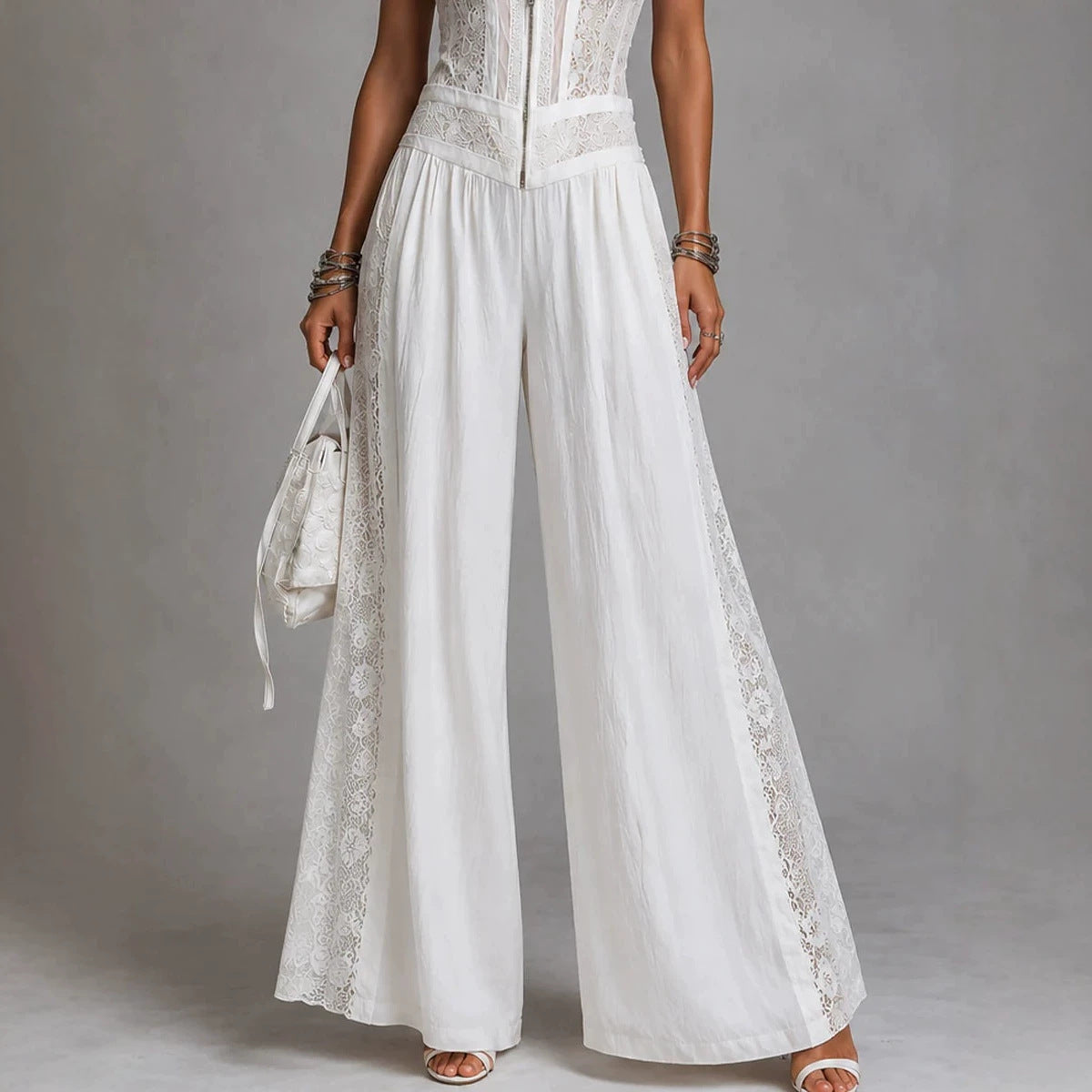 High-Waisted Wide-Leg Draped Jumpsuit with Cutouts