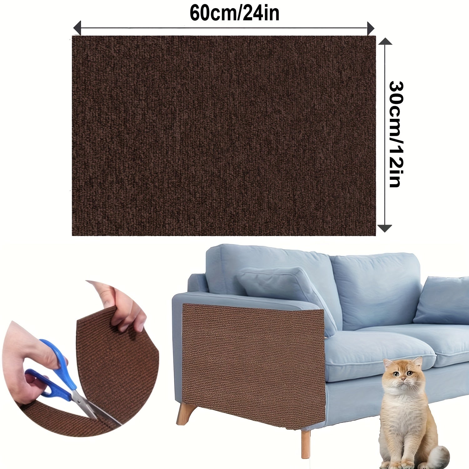 Grey Cat Scratching Mat Self-adhesive Cat Scratching Mat - Grey Furniture Protector For Couches, Doors & Cat Tree Shelves, 12 X 24in