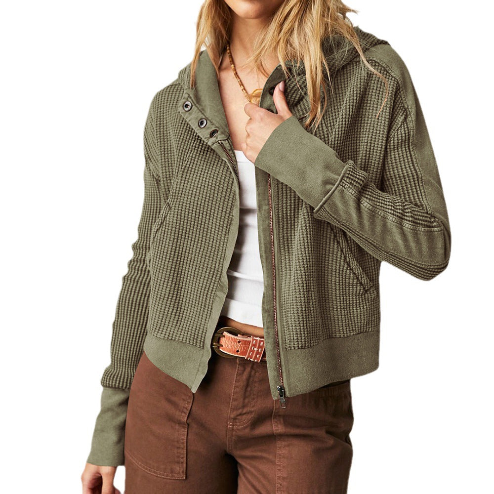 Casual Patchwork Zip-Up Long Sleeve Cardigan Sweater