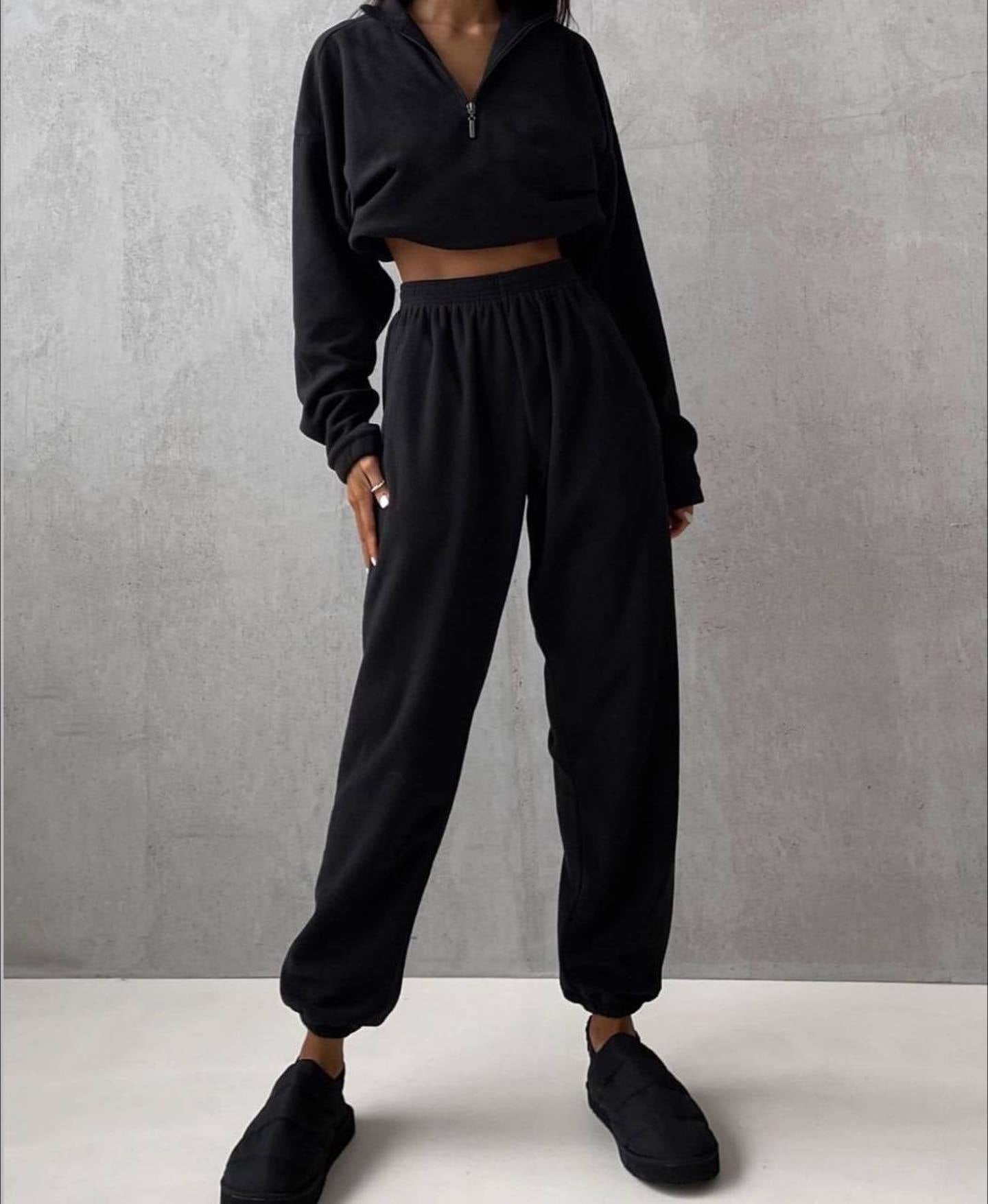 Cozy Fleece High-Collar Pullover Sweatshirt Set