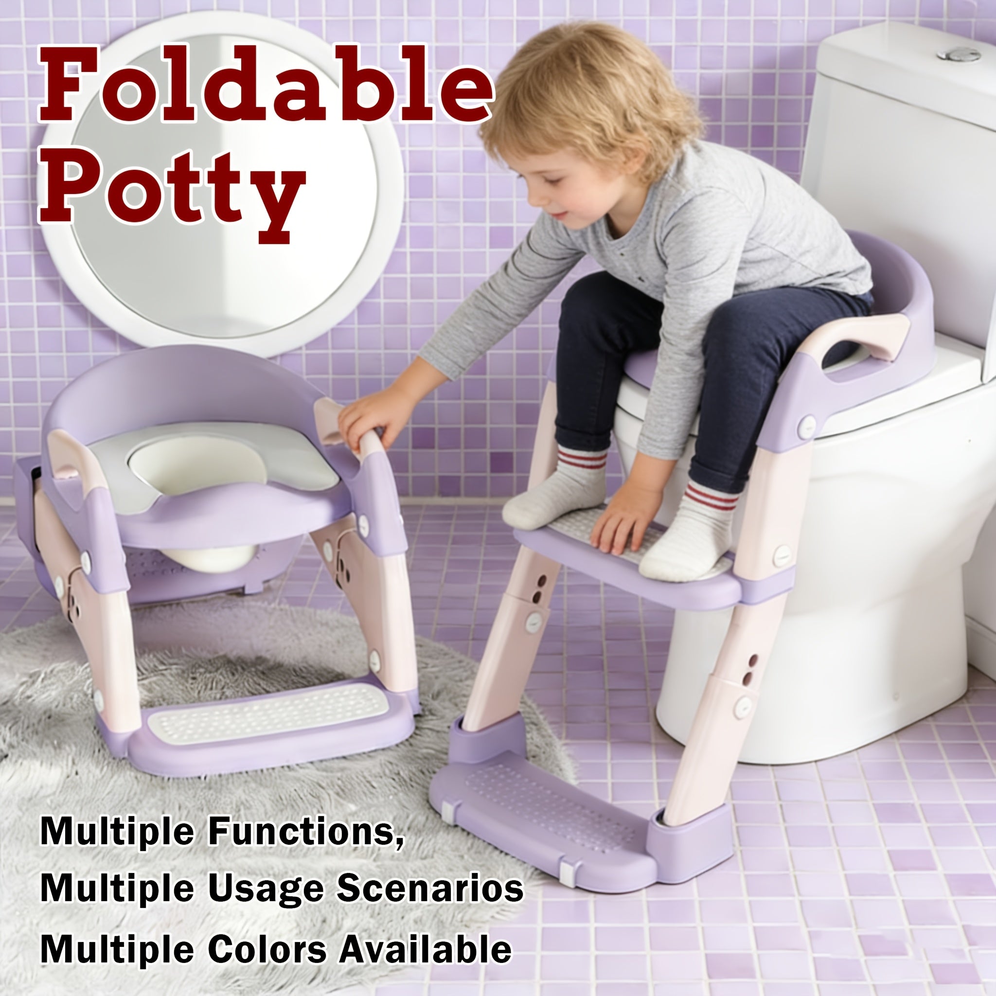 1-Pack Children's Toilet Seat Ring Frame, Toilet Stool for Girls and Boys, Household Folding Ladder-Style Toilet Aid Cushion for Kids
