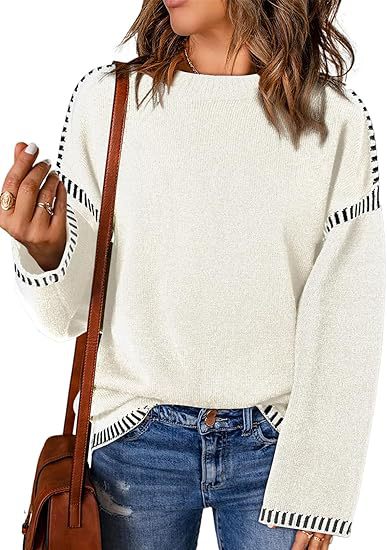 Women's Cozy Loose Long Sleeve Round Neck Pullover Sweater